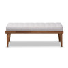 Baxton Studio Linus Mid-Century Beige Upholstered and Button Tufted Wood Bench 156-9301